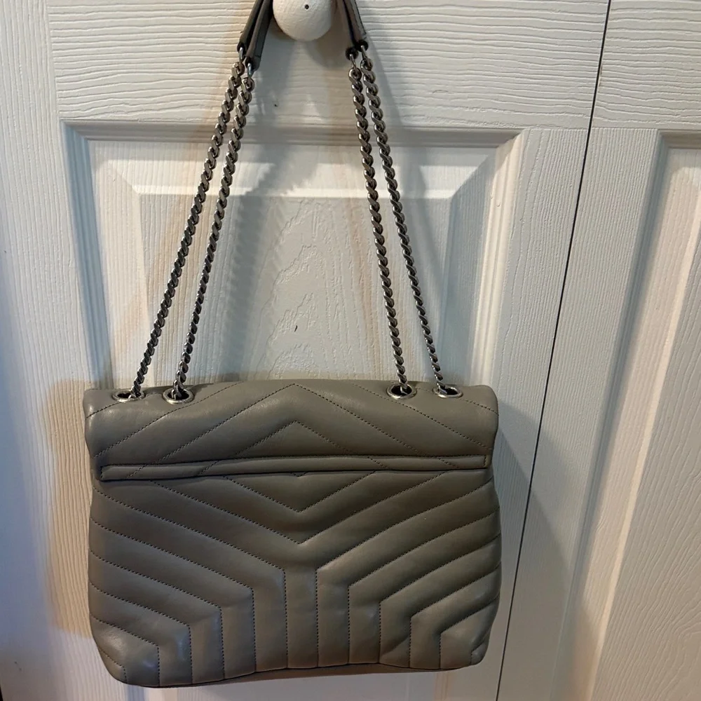 Saint Laurent Grey Quilted medium Loulou Leather Chain-strap Shoulder Bag
